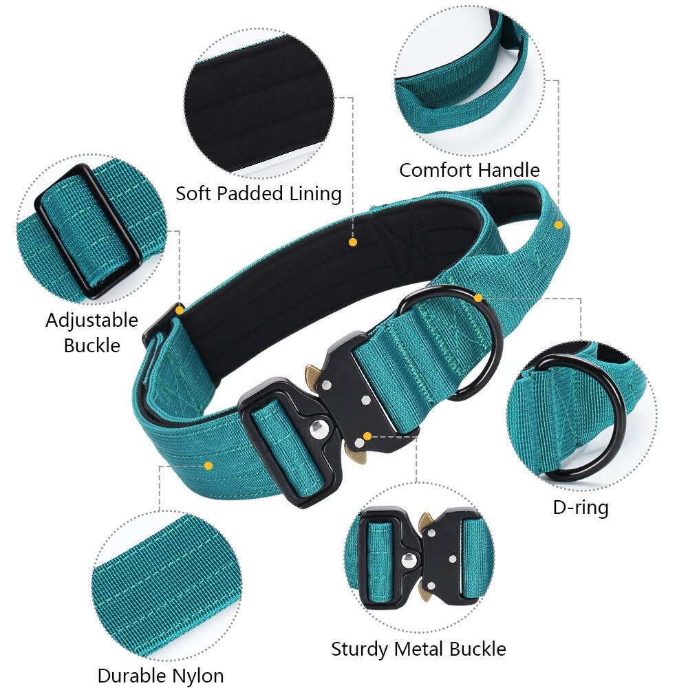 TSG Nylon Heavy Duty Dog Collar With Handle CanineTraining Walking