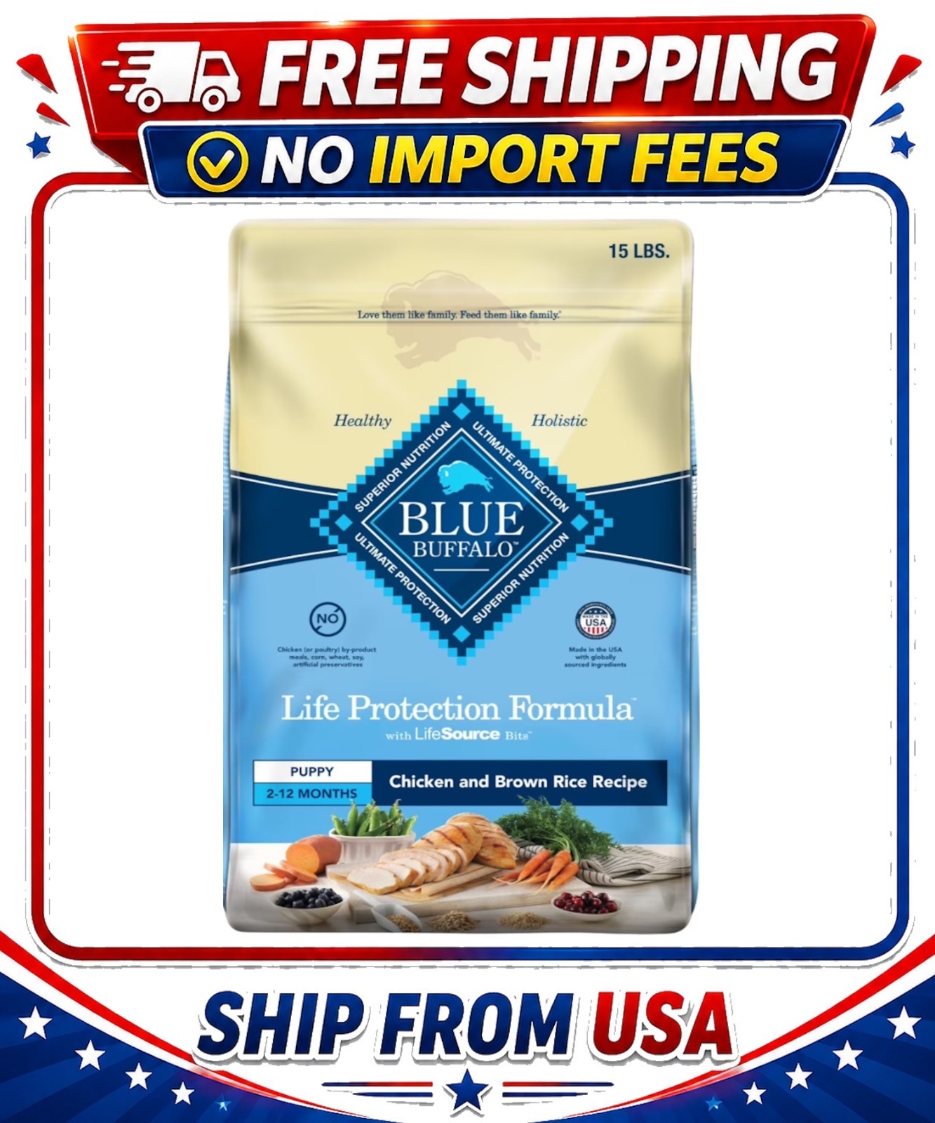 Blue Buffalo Life Protection Formula Puppy Dry Dog Food,Chicken &Brown Rice 15lb