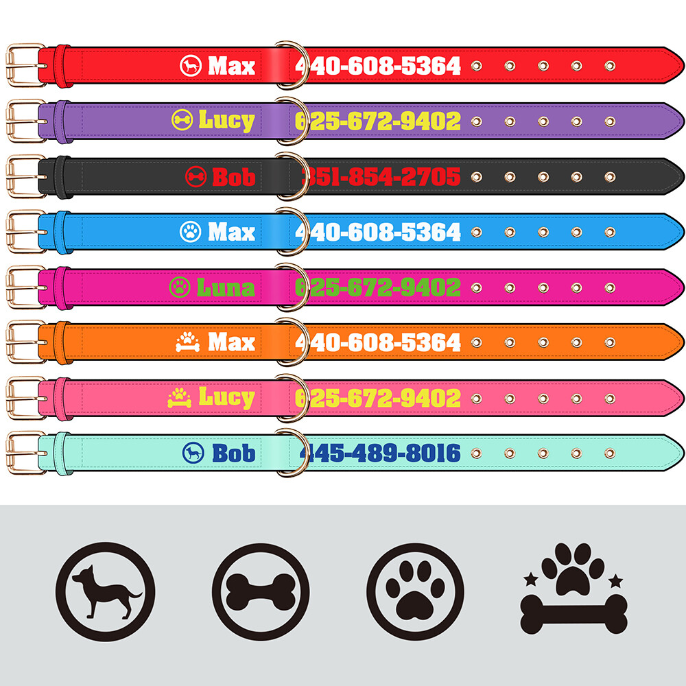 Personalized Nylon Dog Collar Custom Name Phone Print Soft Padded Adjustable S-L