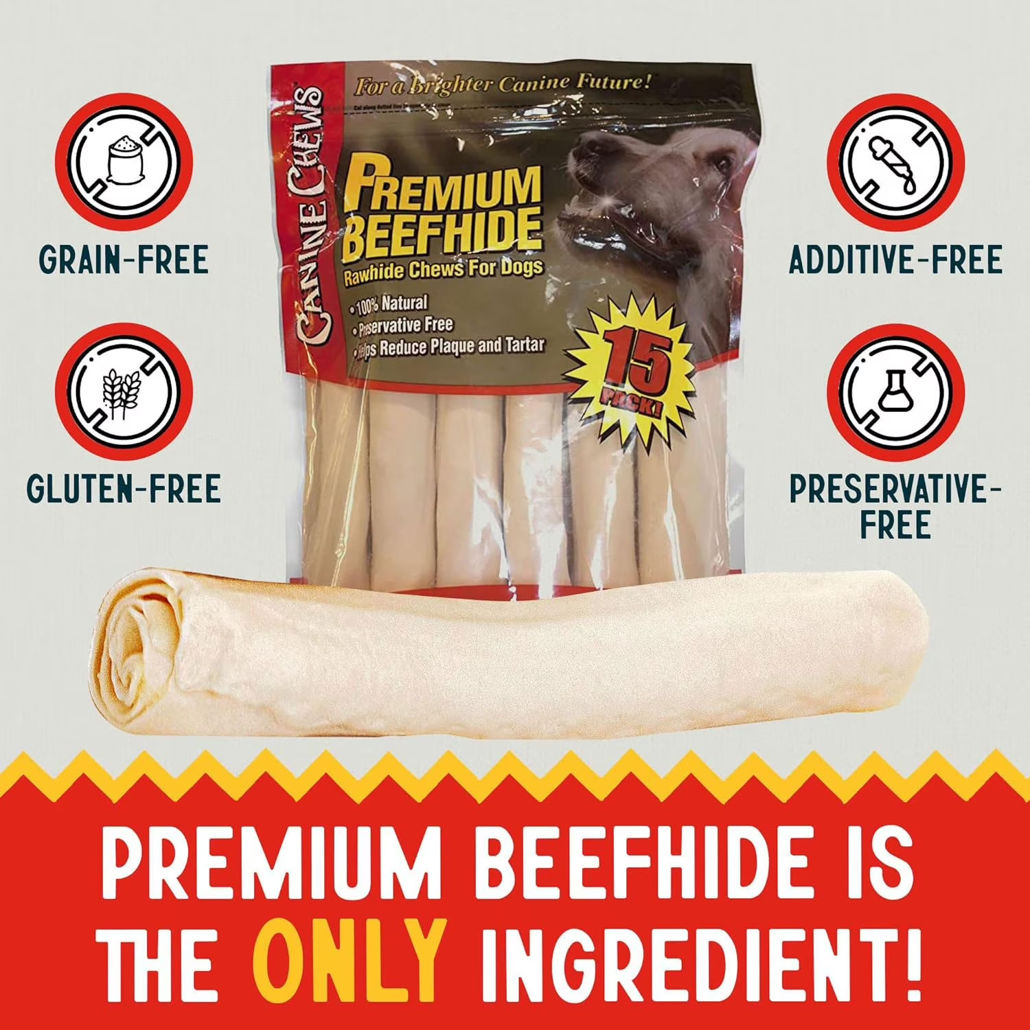 Canine Chews Premium All-Natural Beef Hide Retrievers 15 Ct Dog Treats