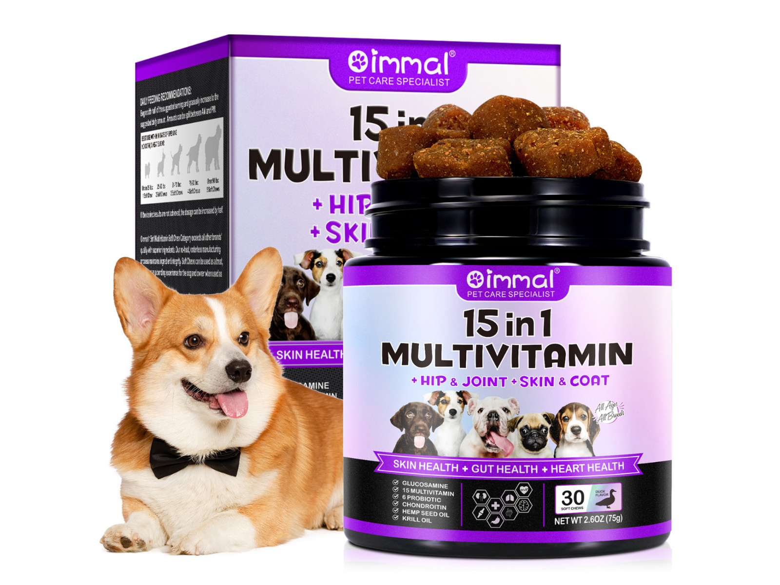 15 in 1 Dog Multivitamins and Supplements for Hip + Joint + Skin + Coat, 30CT