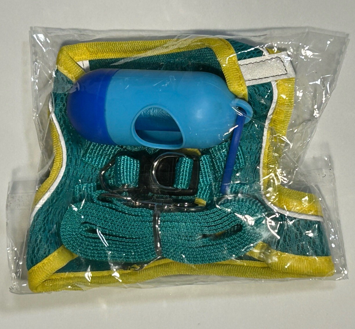 NEW~Mesh Dog Harnness, Aqua & Yellow/ Xtra Small,Dog Leash &Clean-up bags inc.
