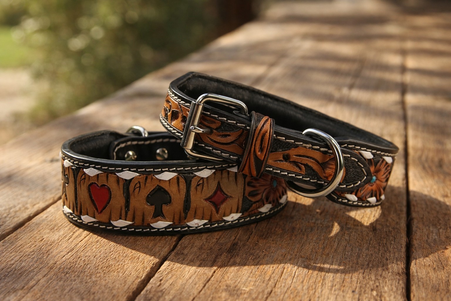 Western Leather Handmade Pet Dog Collar Heavy Duty Hand Tooled Adjustable