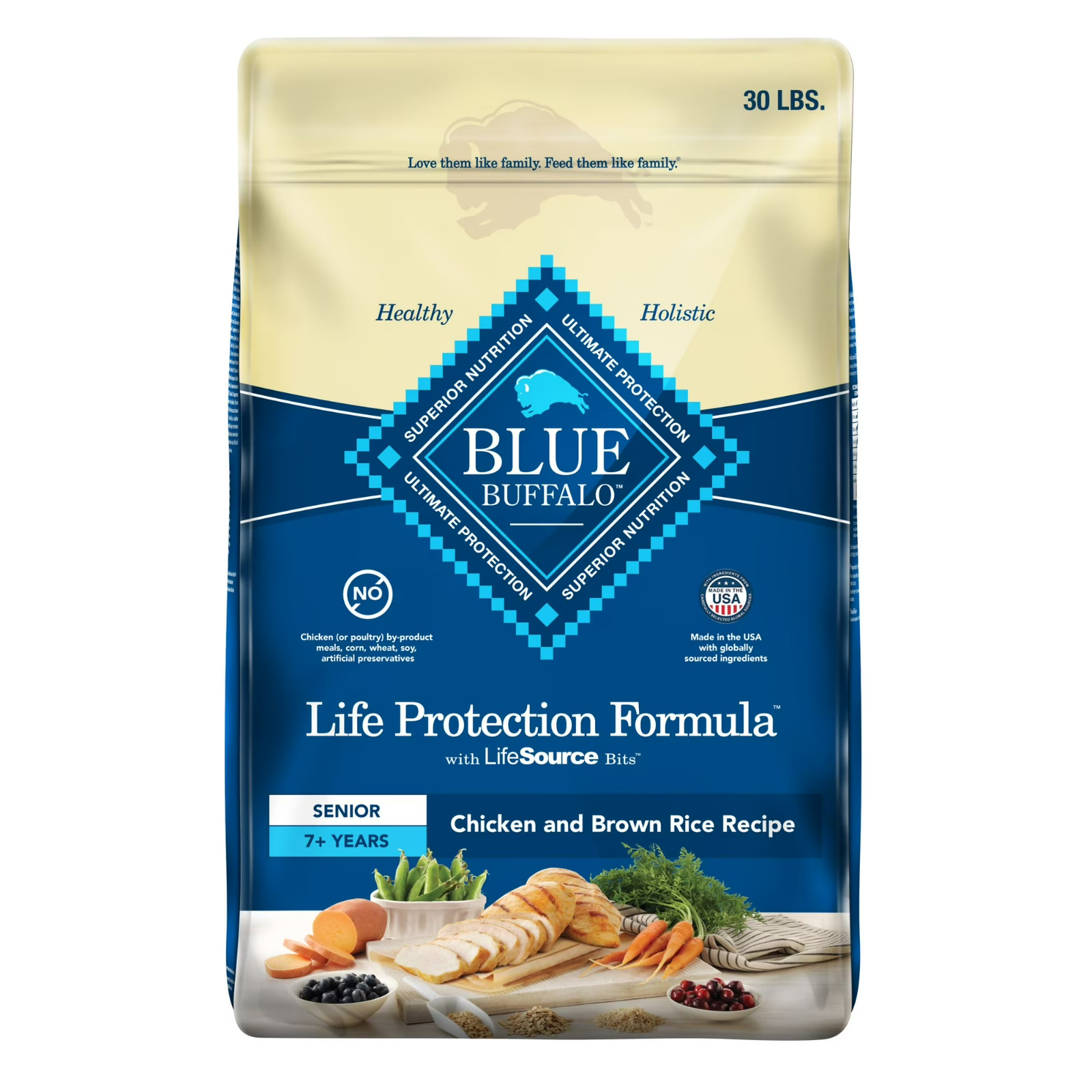 Blue Buffalo Life Protection Senior Dry Dog Food, Chicken & Brown Rice, 30 lbs