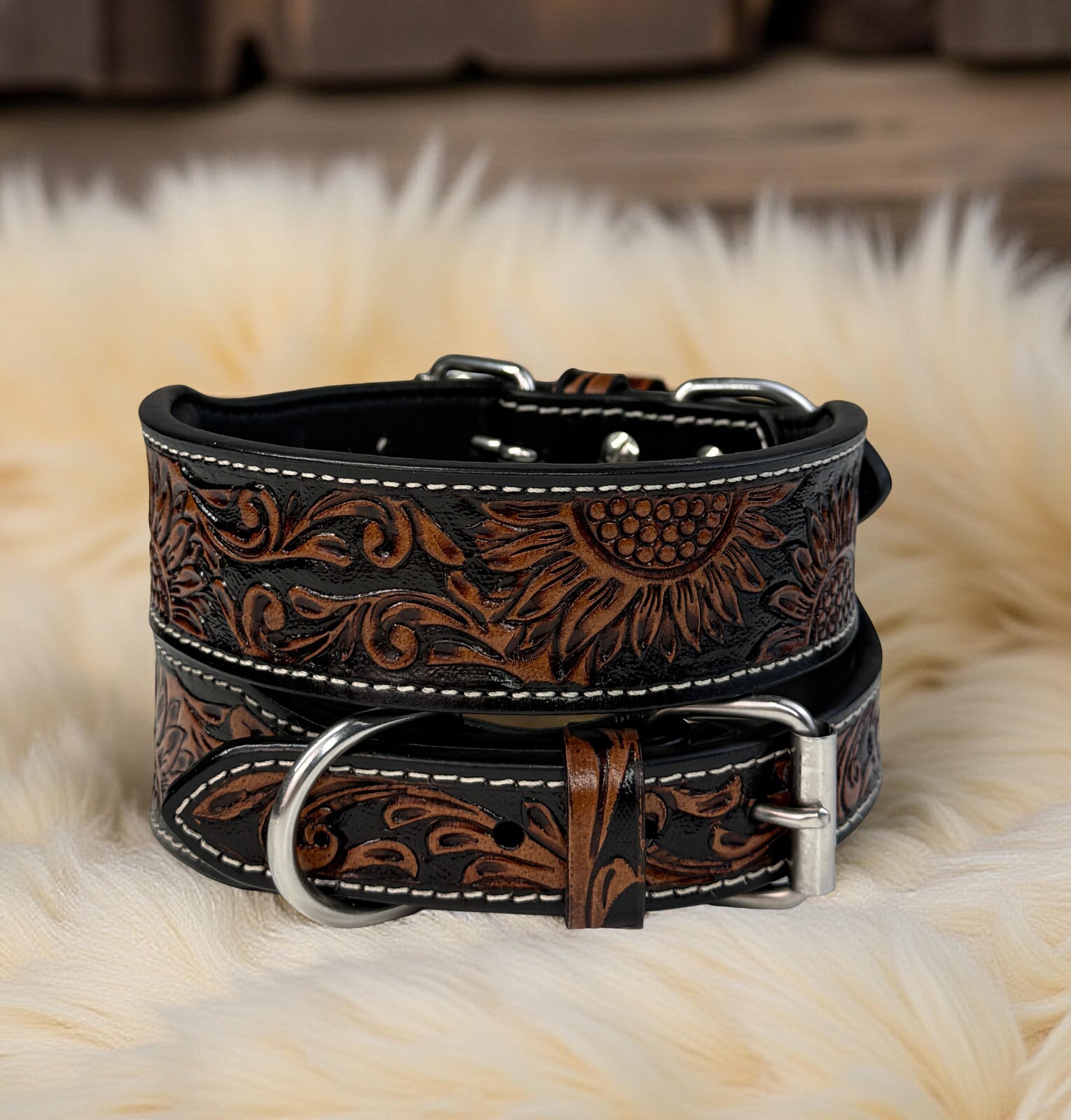 Western Leather Handmade Pet Dog Collar Heavy Duty Hand Tooled Adjustable