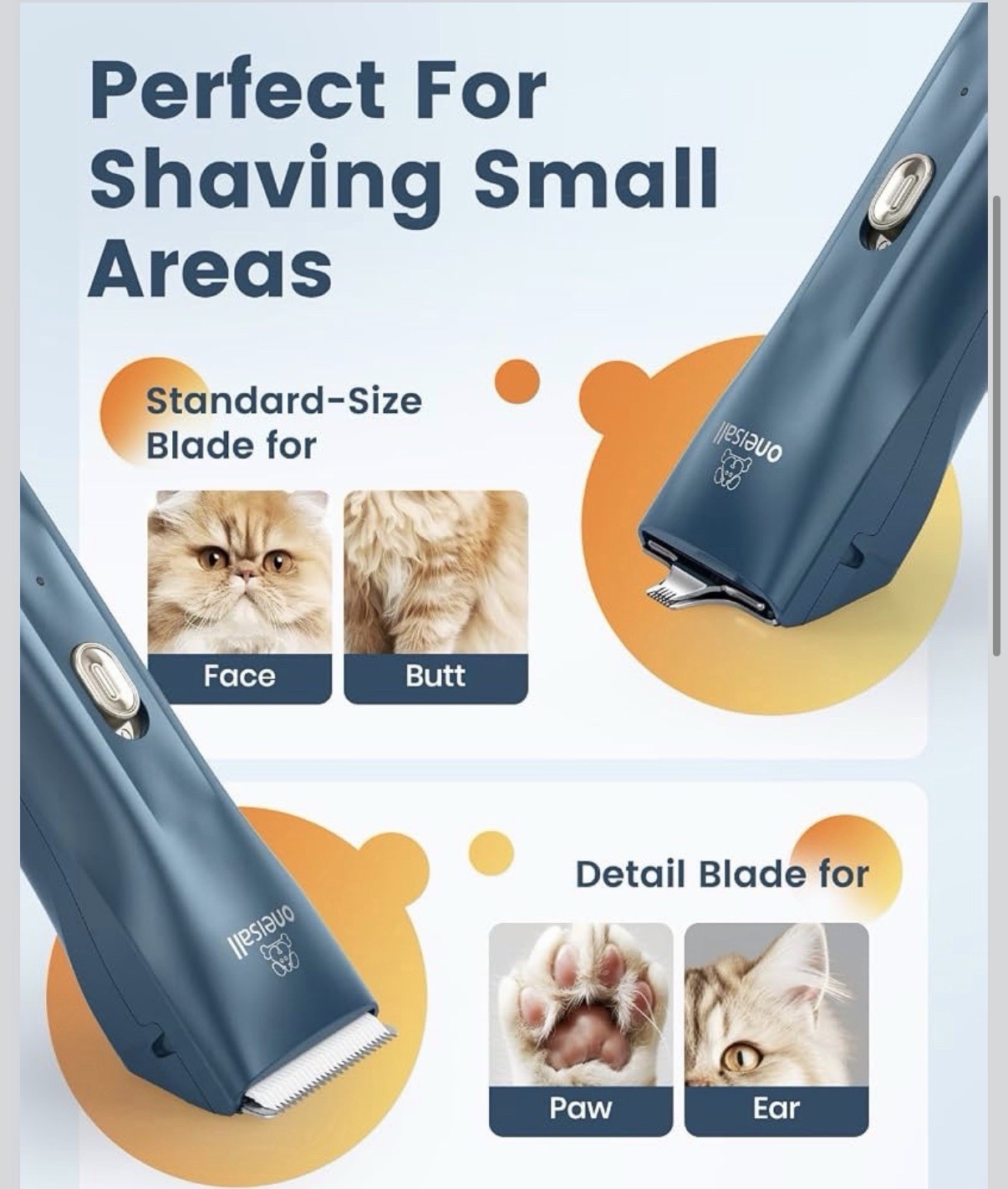 oneisall Cat Clippers Cordless Waterproof Quiet Pet Shaver for Matted Hair