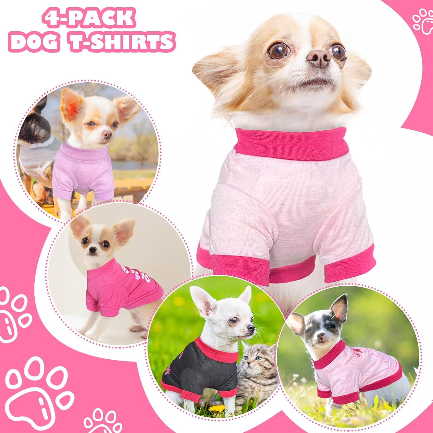 4 Pieces Dog Clothes for Small Dogs Girl Dog Shirts Chihuahua Yorkie Clothes Cut
