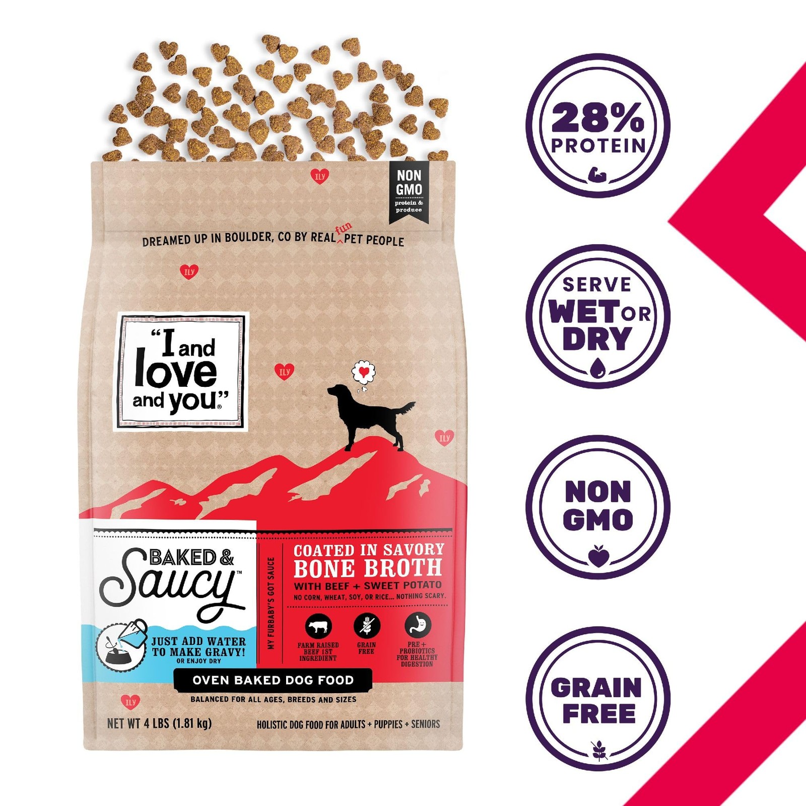 I AND LOVE YOU Baked and Saucy Dry Dog Food – Beef + 4 Pound (Pack of 1)