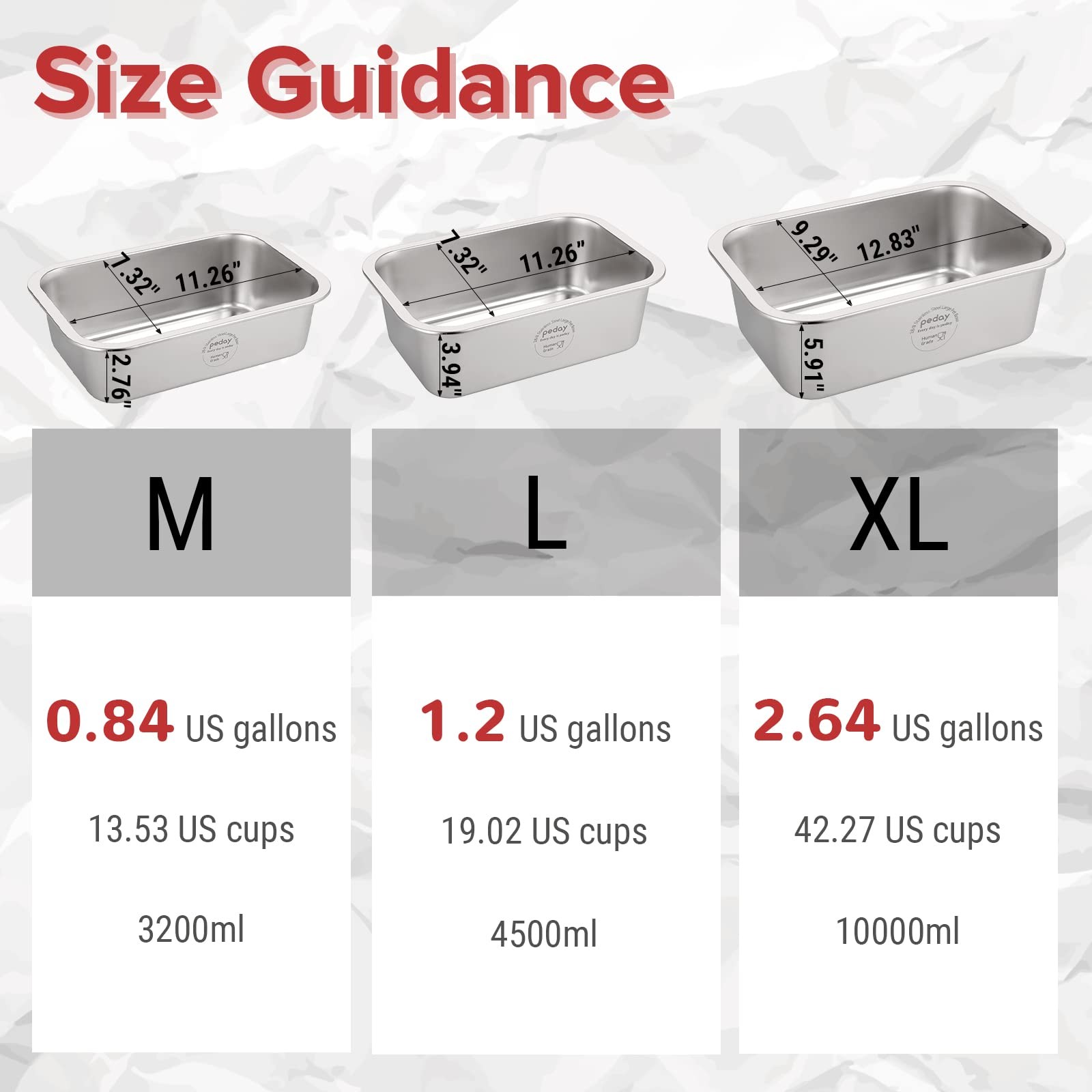 PEDAY Large Dog Water Bowl 304 Stainless Steel Extra Large Dog Bowl for Big & X