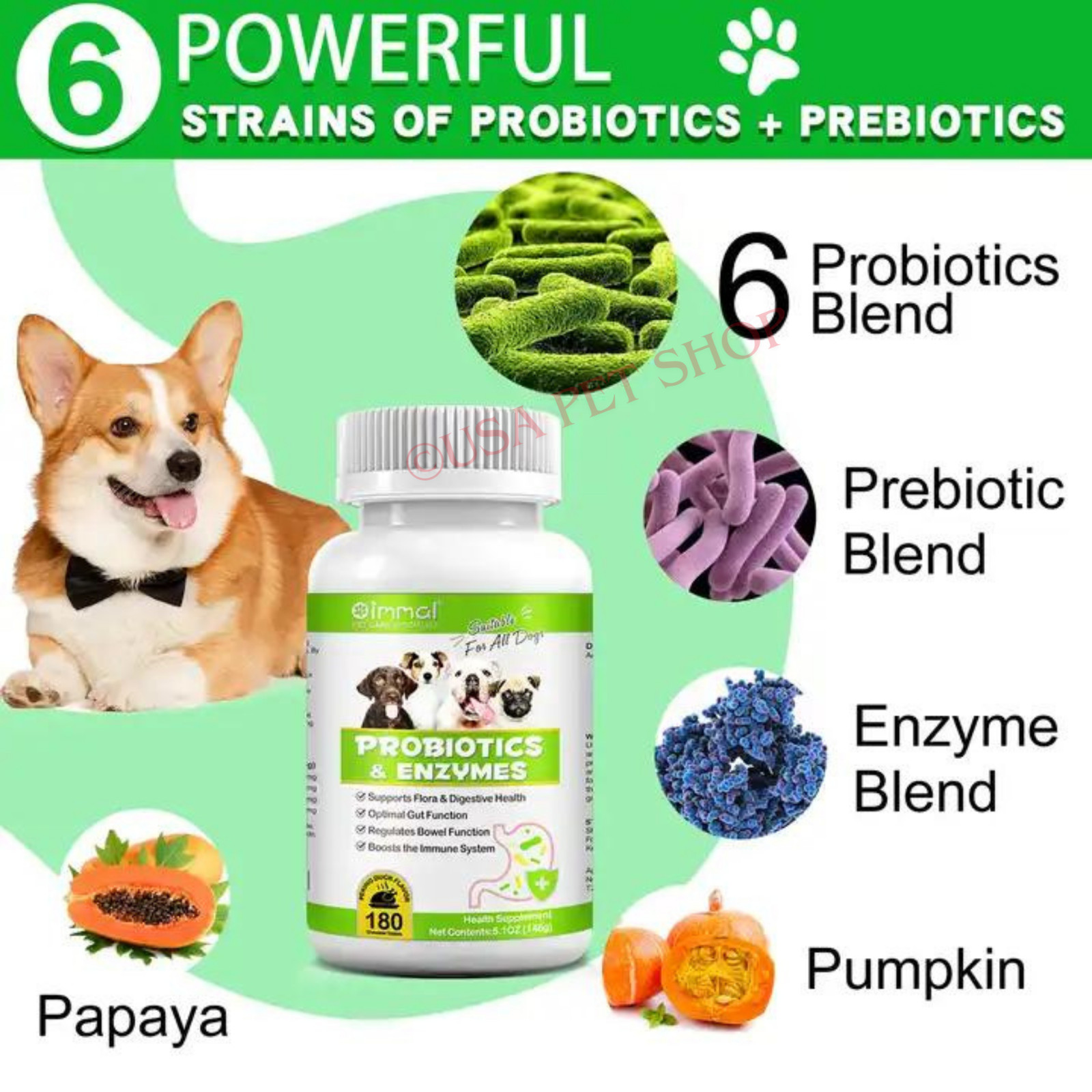 Probiotic For Dogs + Enzyme Blend For Dogs Digestive Gut Supports Ct. 180