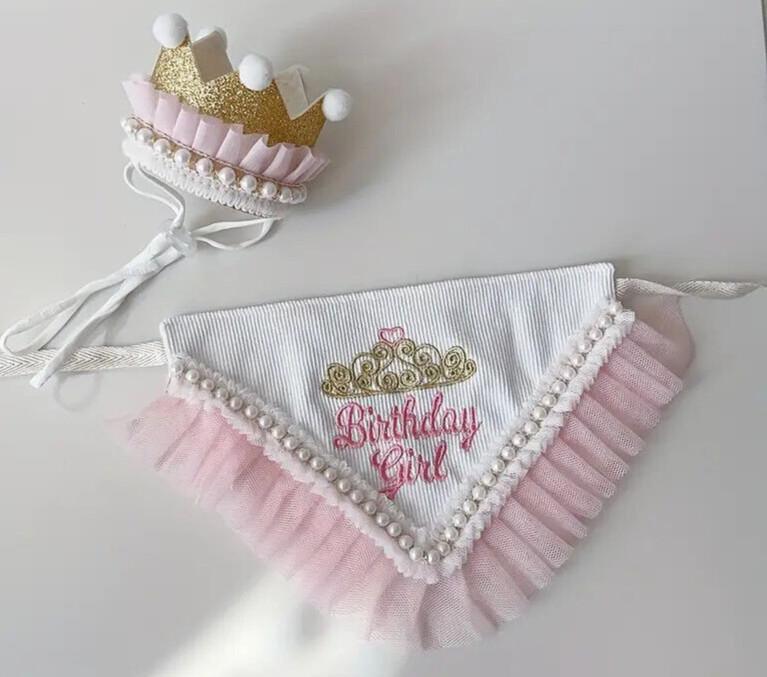 Dog Cat Happy Birthday Girl Bandana & Crown Hat Costume Set SALE HELPS DOGS CATS