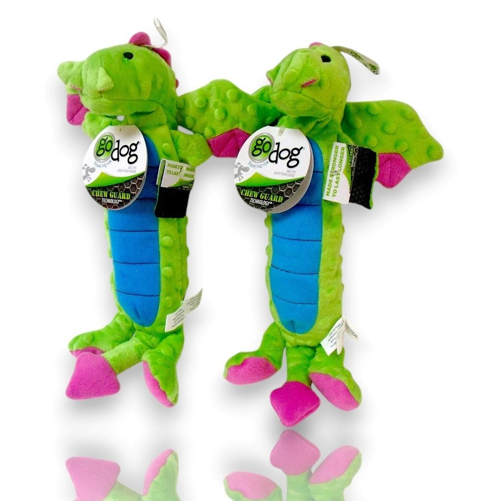(2-Pack) GoDog Squeaky Dog Toy Large Skinny Dragon Durable w/ Chew Guard 16″ New