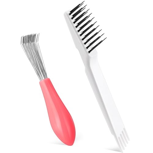 2 Pieces Hair Brush Cleaning Tool Comb Set 2-in-1 Mini Hair Pink and White