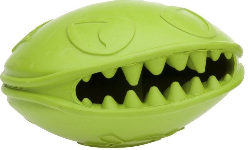 Jolly Pets Monster Mouth 4 inch Green Treat Hiding Rubber Toy for Dogs