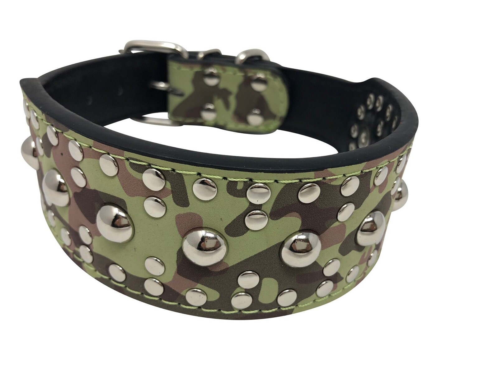Dog Collar Studded Rivet Adjustable Faux Leather 2″ wide S M L XL 13 Colors