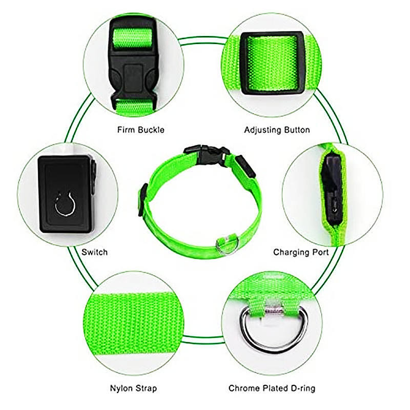 PET LED LIGHT-UP Glow-in-the-dark USB RECHARGEABLE COLLAR Dog Night Safety