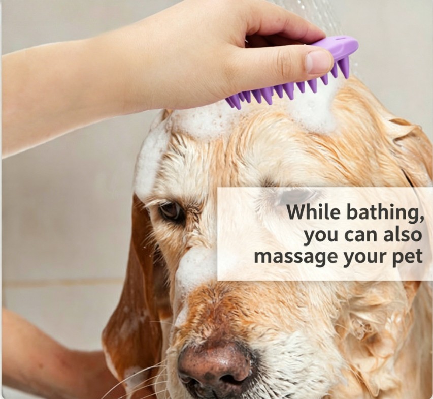 Light Yellow Pet Bath Massage Gloves Brush for Puppy Dog Cat Safety Silicone
