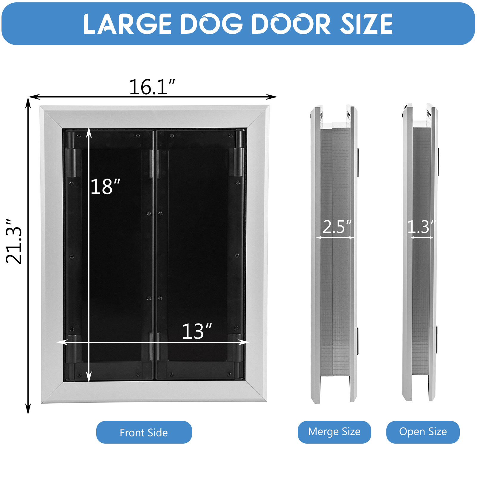 16” x 21” Extra Large Dog Door Aluminum Pet Door Double Panels Automatic Close