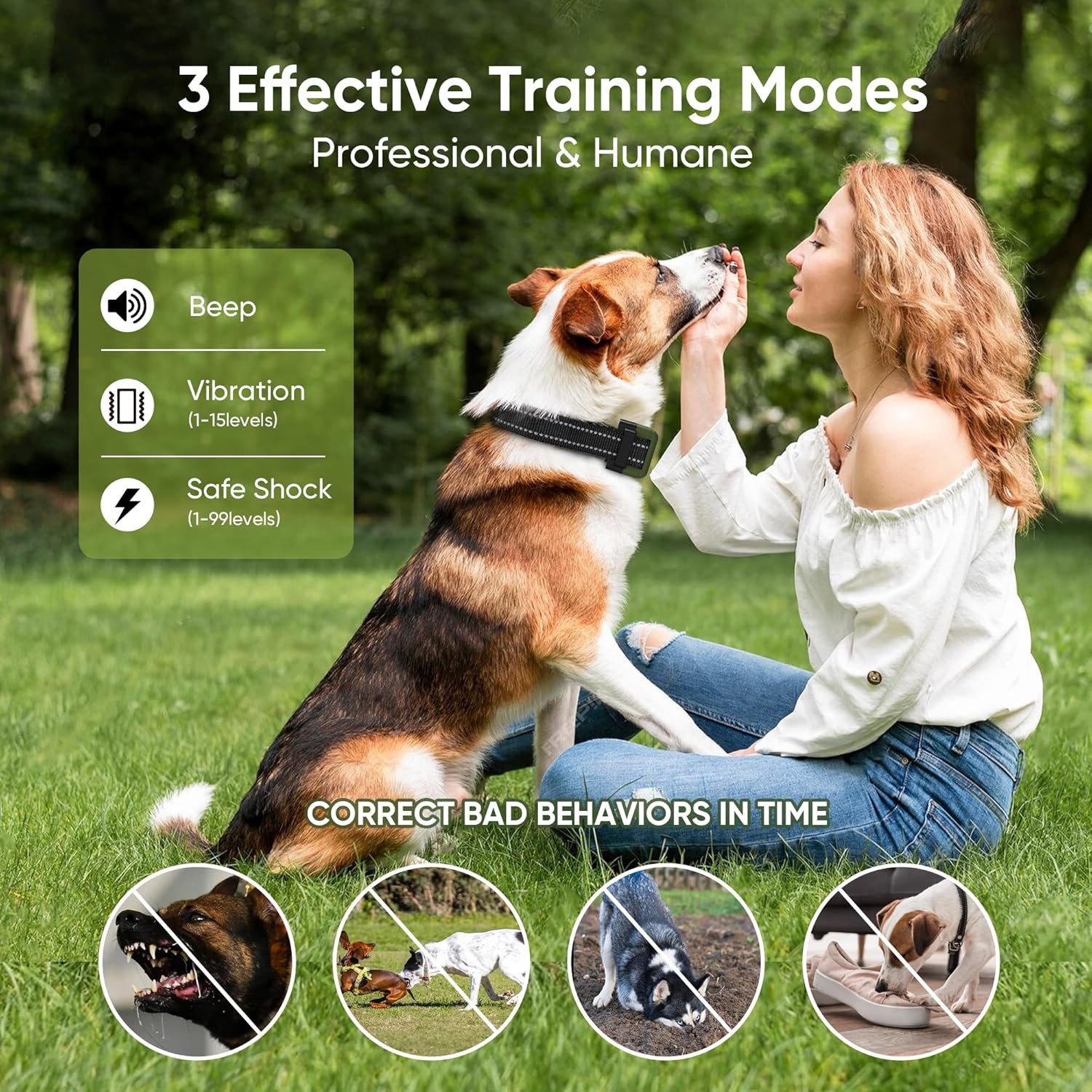 Dog Training Collar 4500FT Remote Rechargeable Waterproof Shock E-Collar 2 Dogs