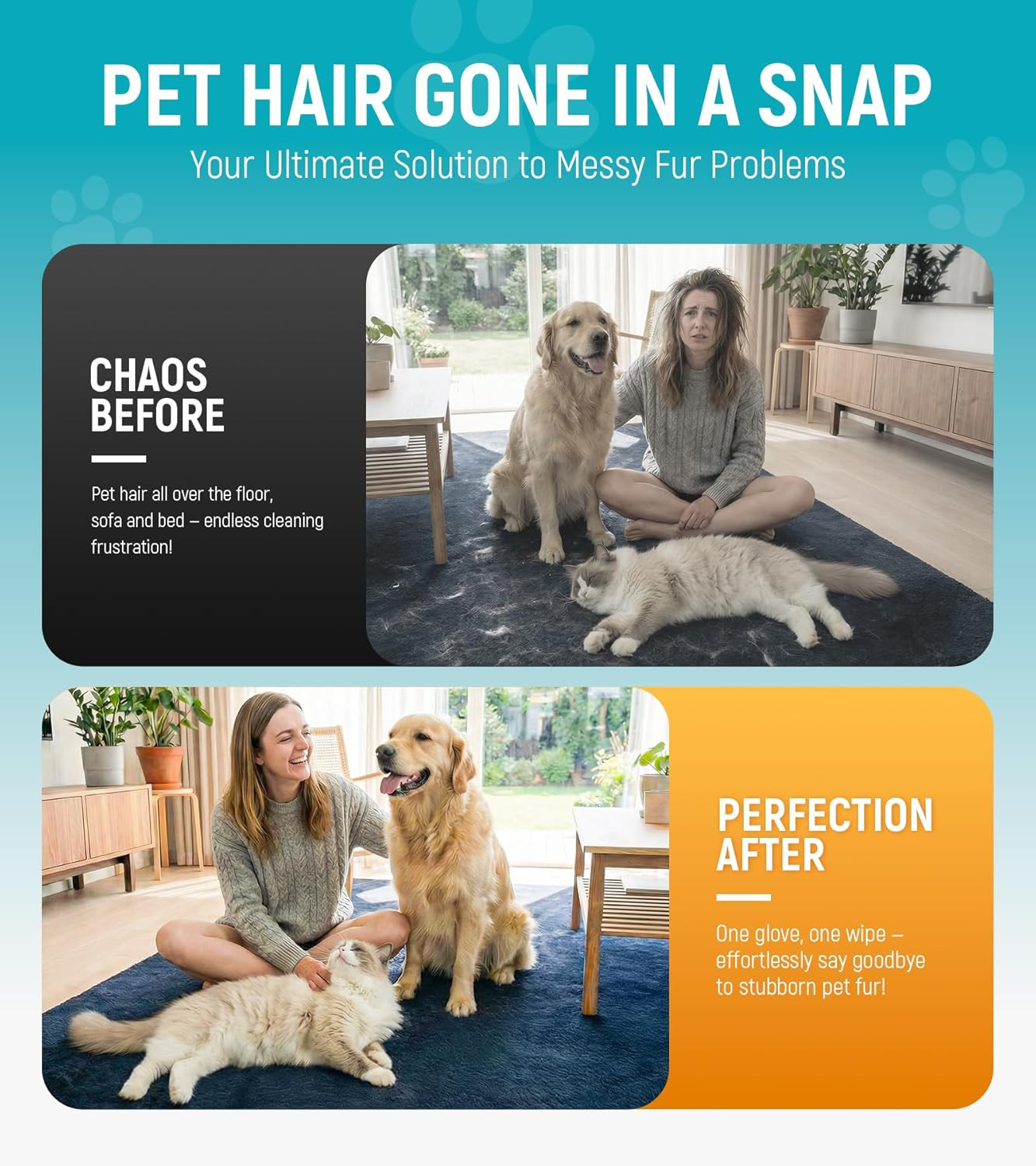 Pet Hair Removal Glove for Dogs & Cats – Upgraded Reusable Electrostatic Pet