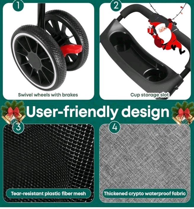 CHIHUAHUA 🐕 Pet Dog Cat Stroller for Sm~lrg Dogs Cats w/ Cup Holder Blk~n~Gry👀