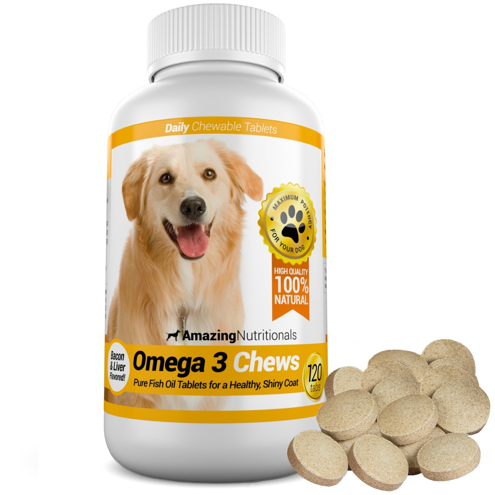 Amazing Omega 3 for Dogs – Shiny Coat, Less Itching, Tasty Bacon Flavored Chews