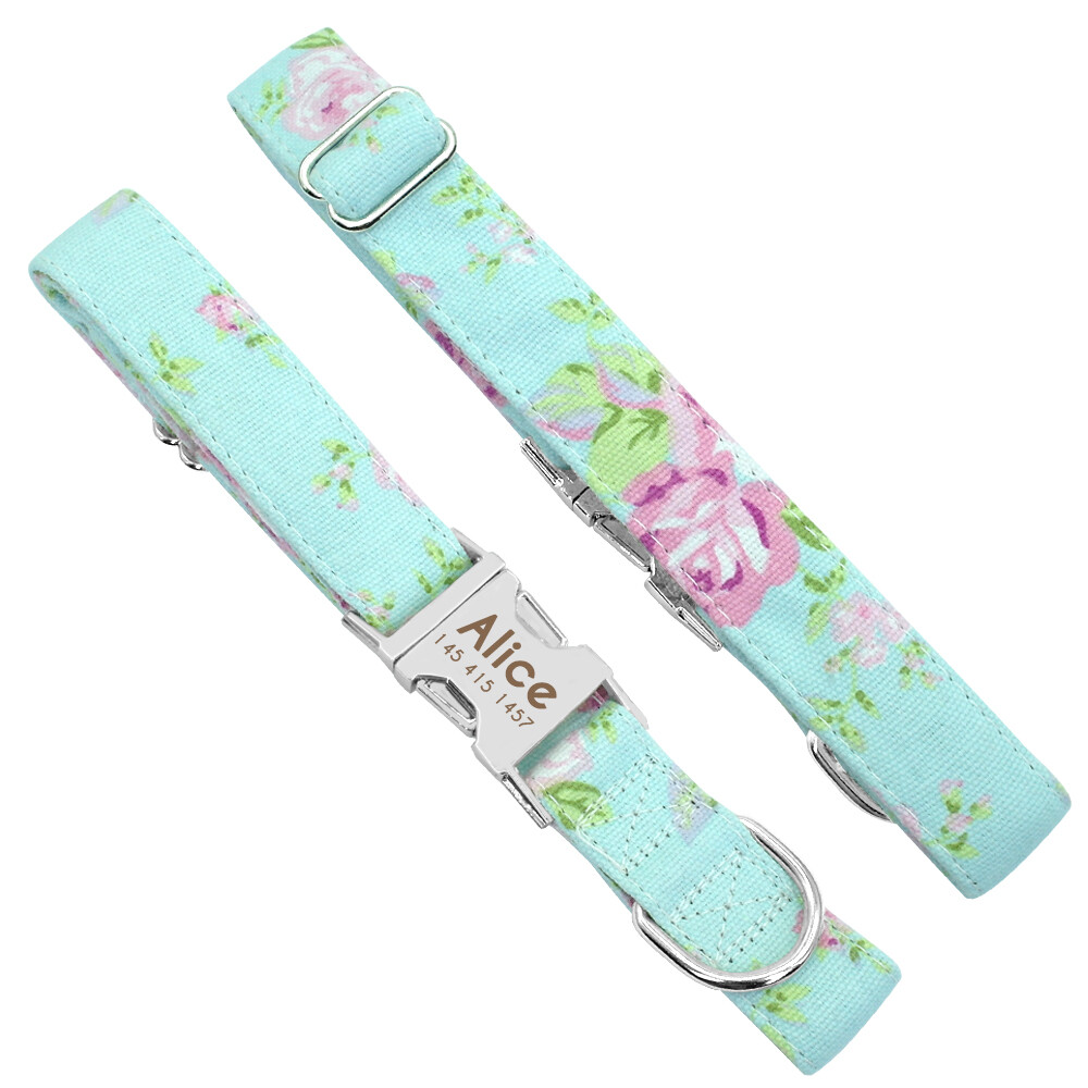 Nylon Cotton Personalized Dog Collar Pet Nameplate Custom Engrave ID Collar Tag