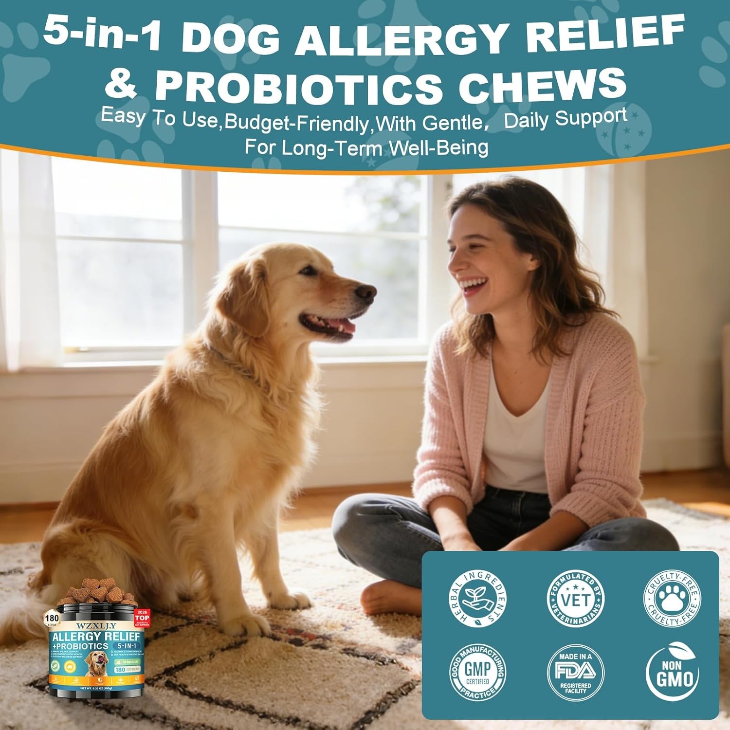 Dog Allergy Chews for Itchy Skin Paw Licking Immune Support Dogs 180 Ct