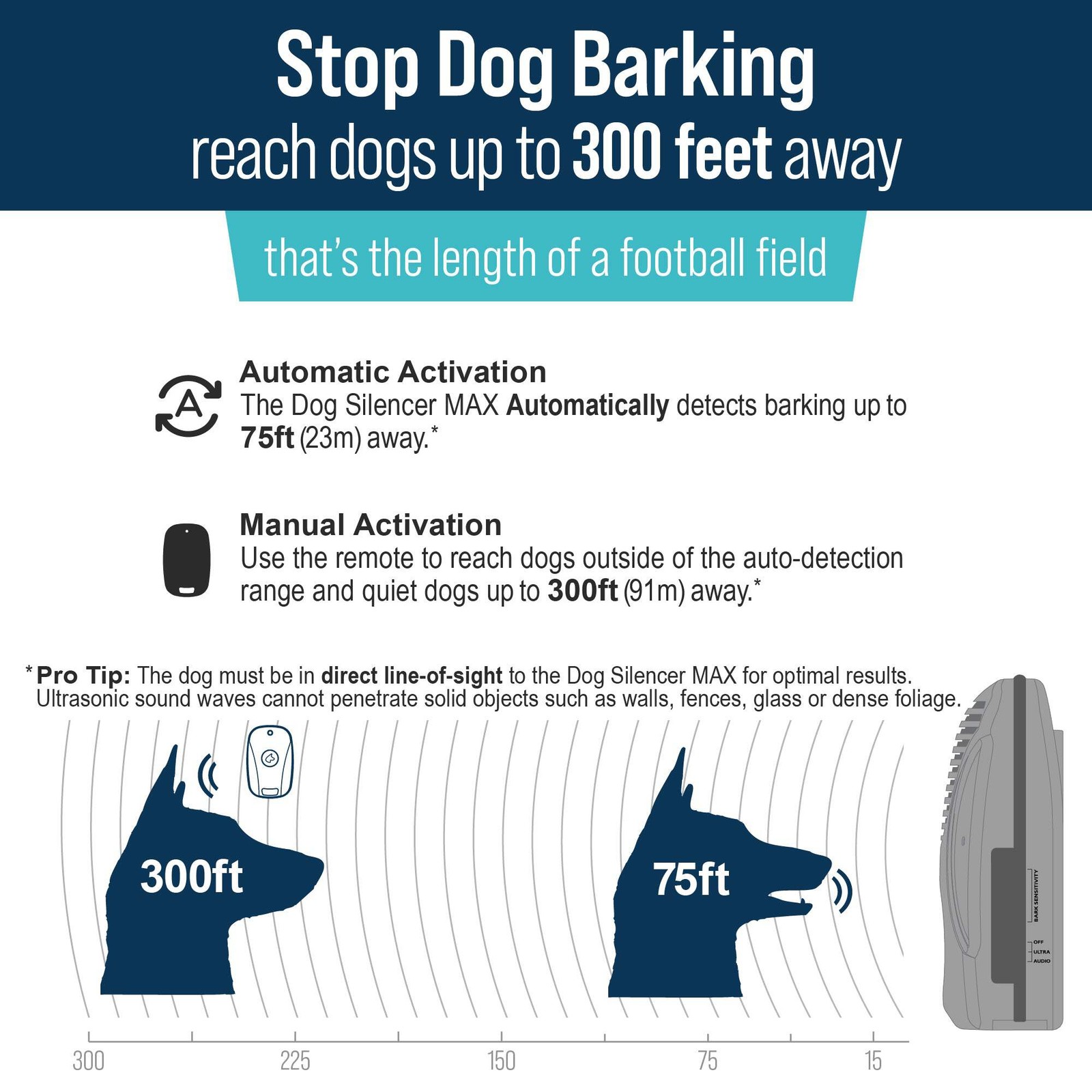 Dog Silencer® MAX No Shock Dog Trainer Ultrasonic Anti-Bark Up To 300 ft