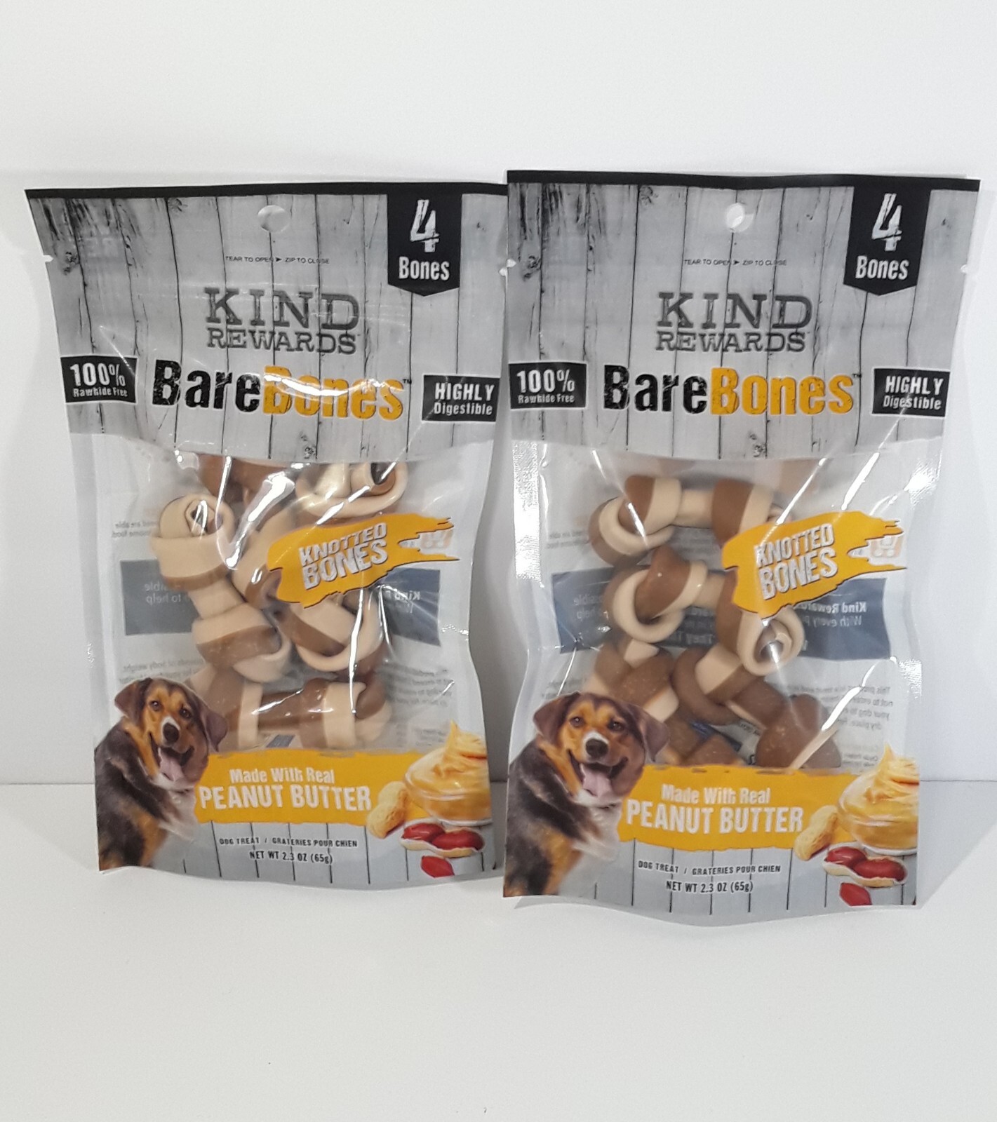Lot of 2 packs Kind Rewards Peanut Butter Flavor No-Rawhide Bones Dog Treats 8pc