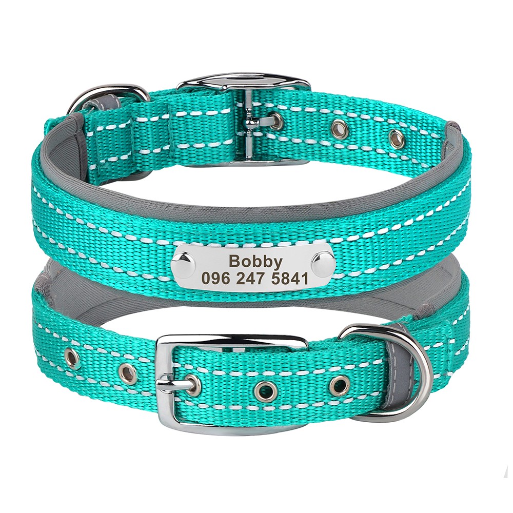 Reflective Nylon Personalized Dog Collar Custom Pet Name ID Tag Adjustable S-XL