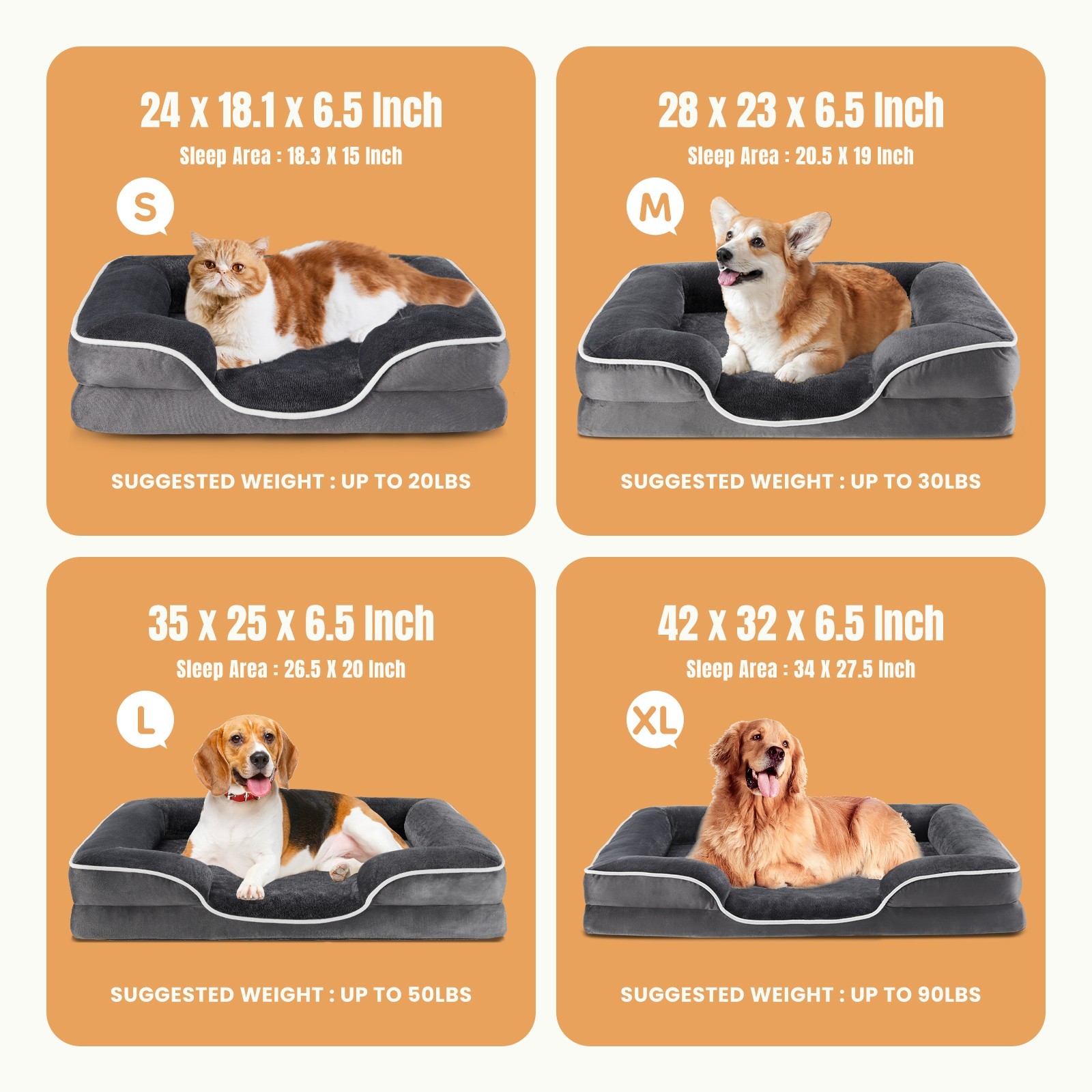 Dog Bed for Extra Large Size Dogs with Non-Slip Base Orthopedic Pet Sofa 42″ XL