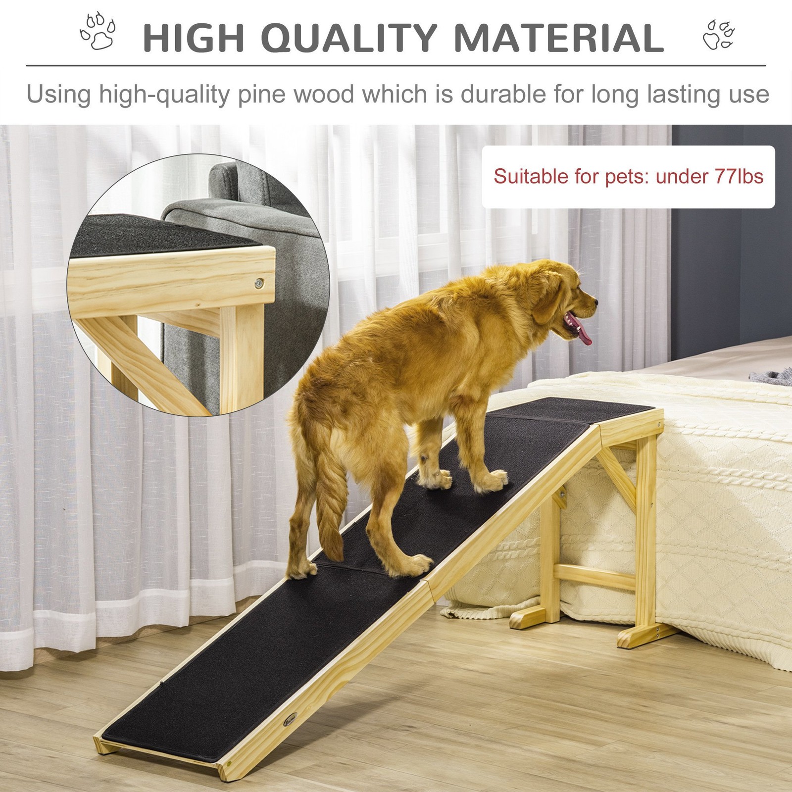 Dog Ramp for High Beds Non-slip Carpet Top Platform for Small Medium Large Pet