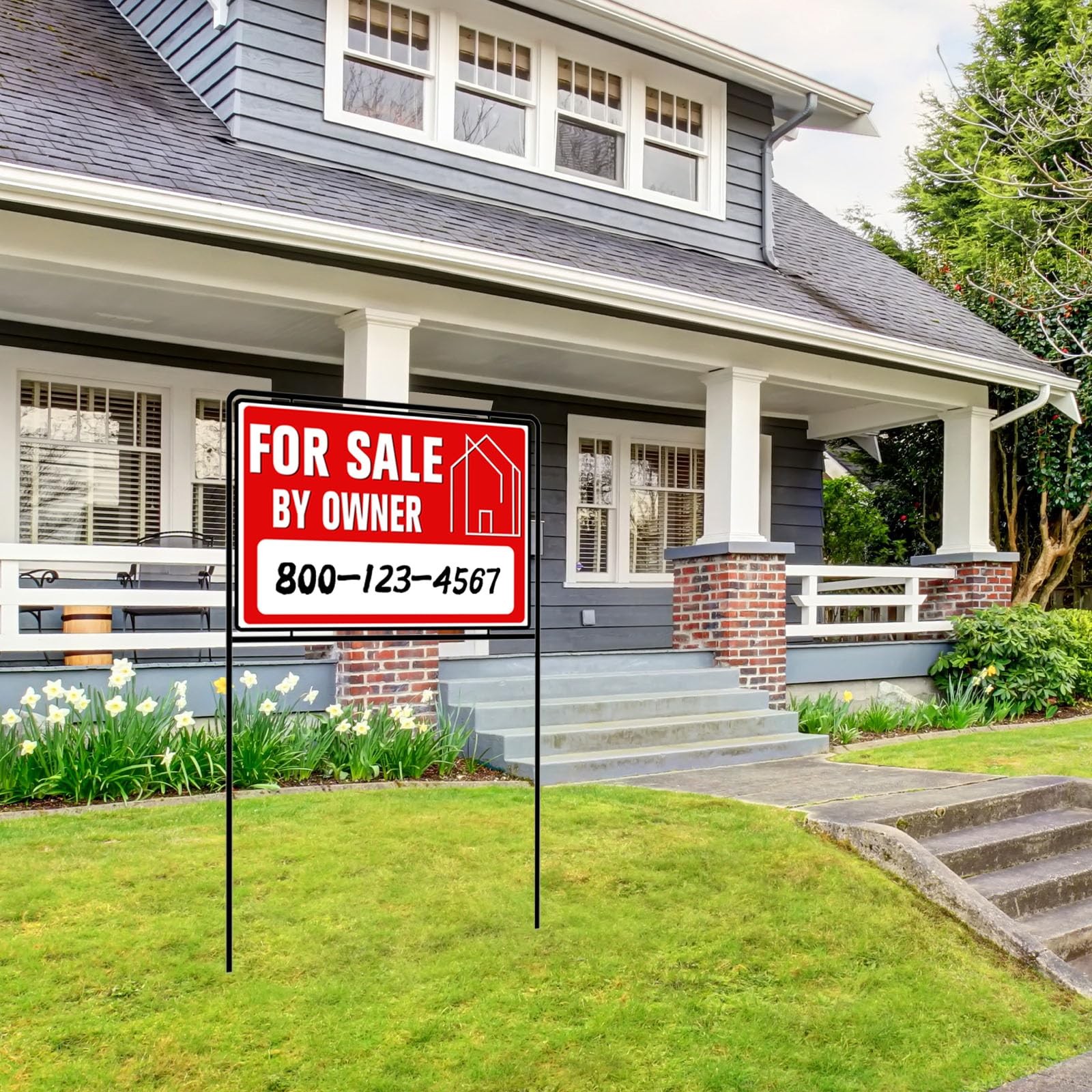 For Sale By Owner Yard Sign with Stakes, 30 inches High, Medium, Red