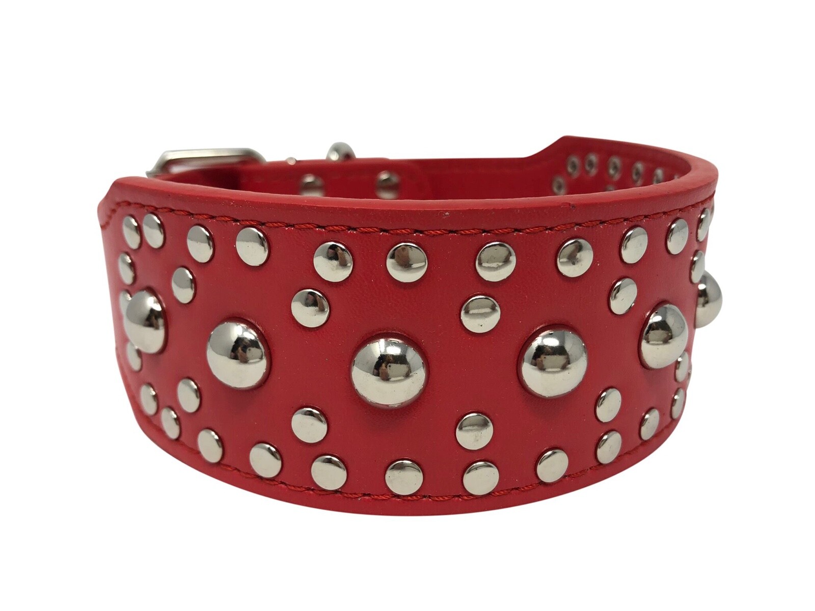 Dog Collar Studded Rivet Adjustable Faux Leather 2″ wide S M L XL 13 Colors