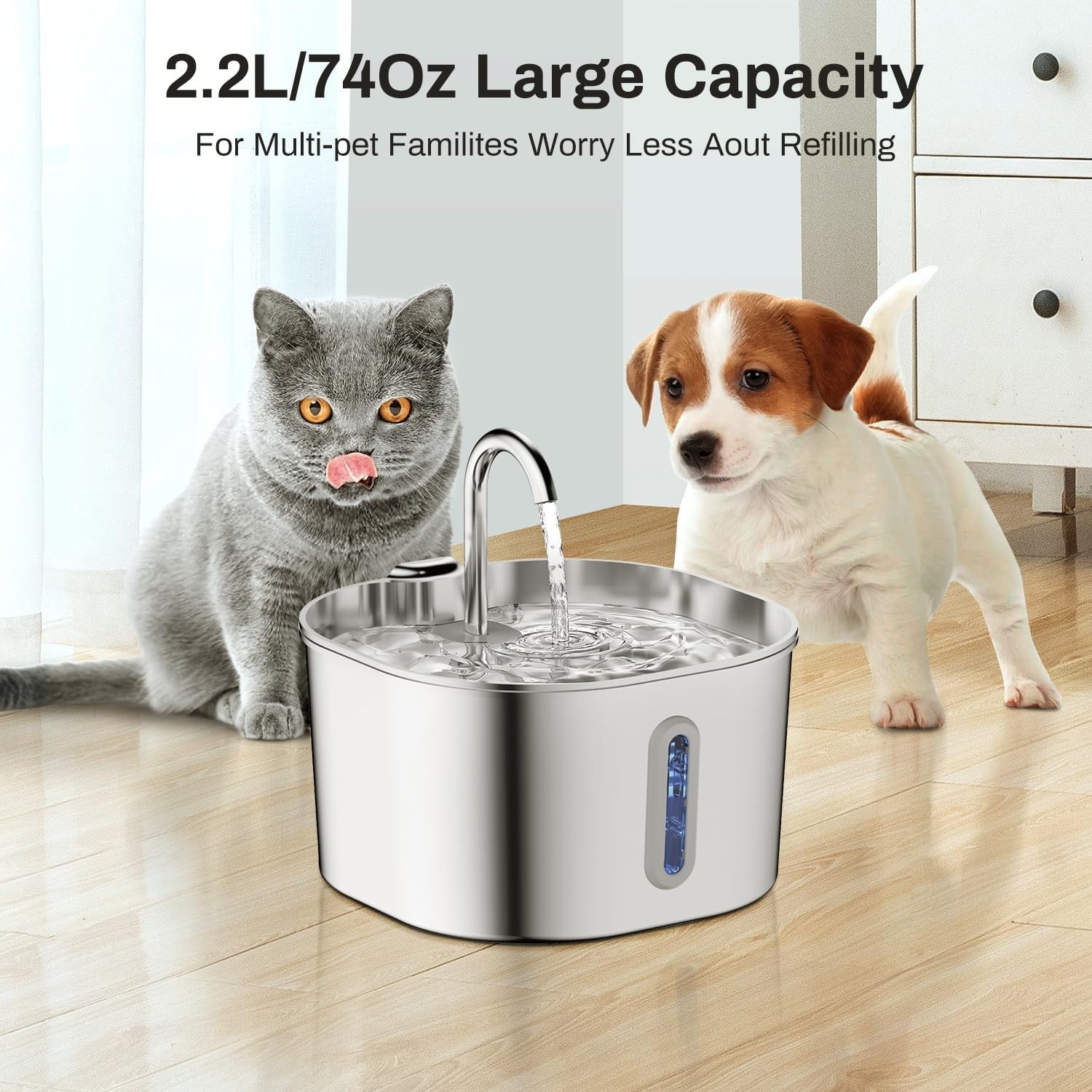 Cat Water Fountain Stainless Steel 74oz/2.2L Automatic Pet Dog Water Fountain