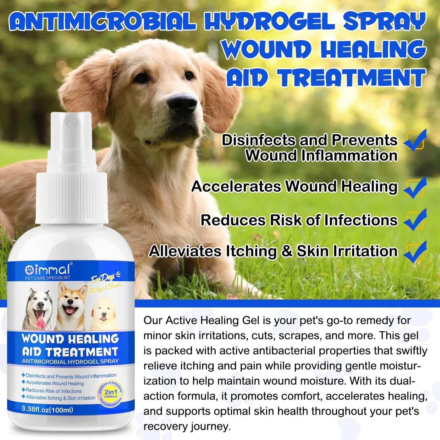 Wound Healing For Dogs Spray Skin Irritation & Itching Lower Infection Risk