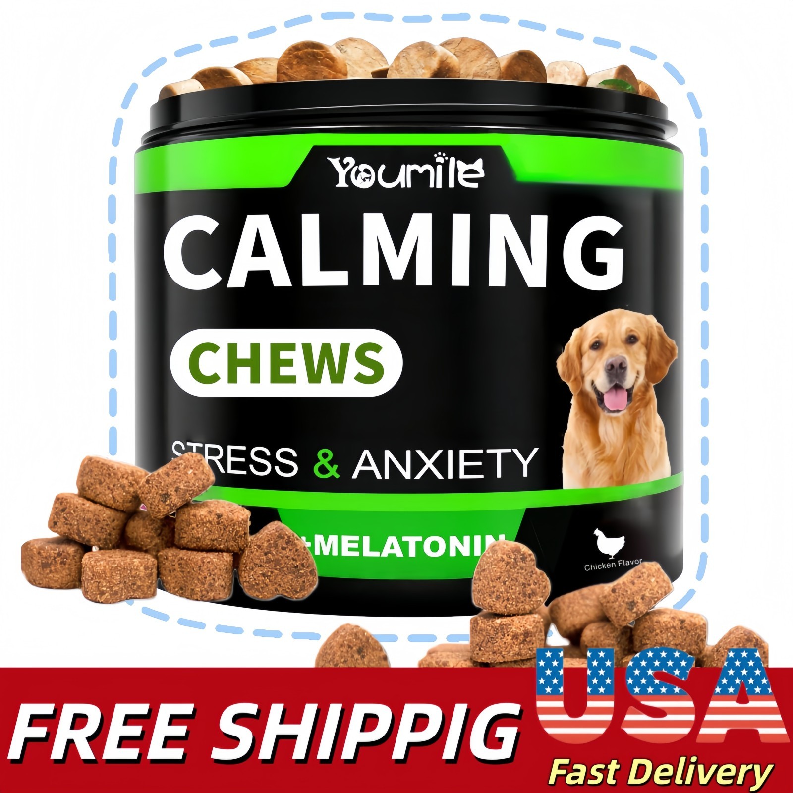 Hemp Calming Chew for Dog – Sleep&Mood for Dogs-Helps Manage Stress & Separation