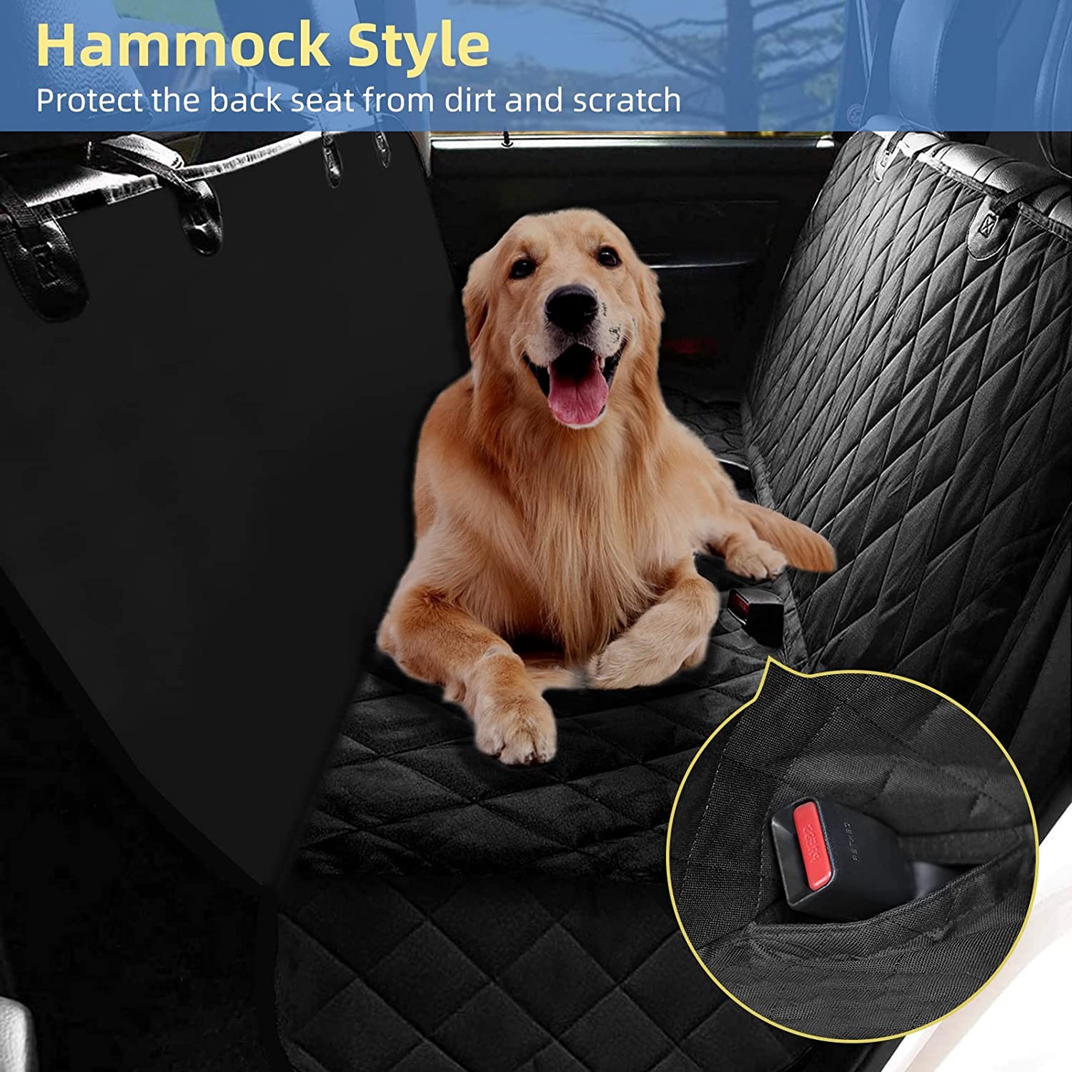 Dog Seat Cover Hammock Pet Seat Pad Back Car Truck w/Pet Seatbelt Waterproof