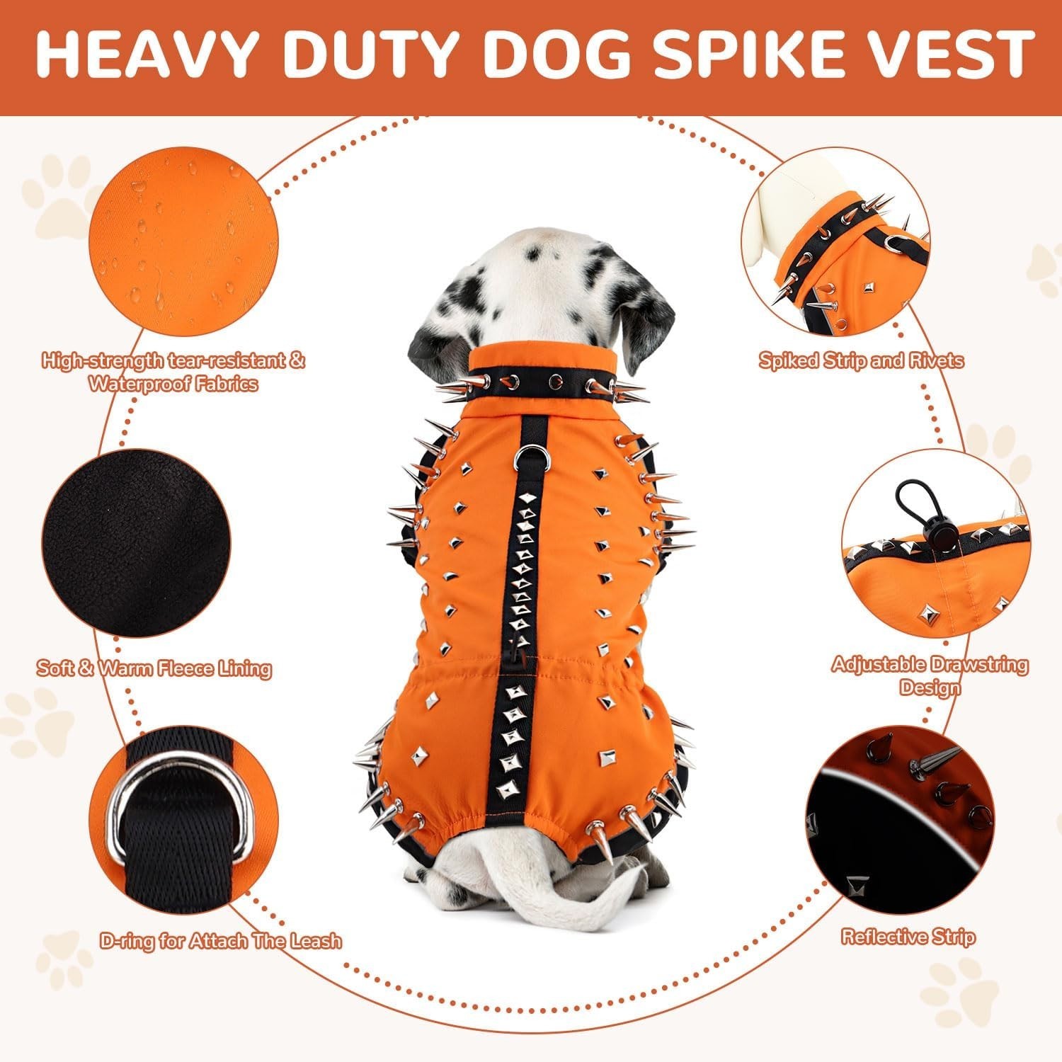 X-SMALL Anti-Hawk Dog Puncture Resistant Vest, Hard Plastic Spikes, Metal Rivets