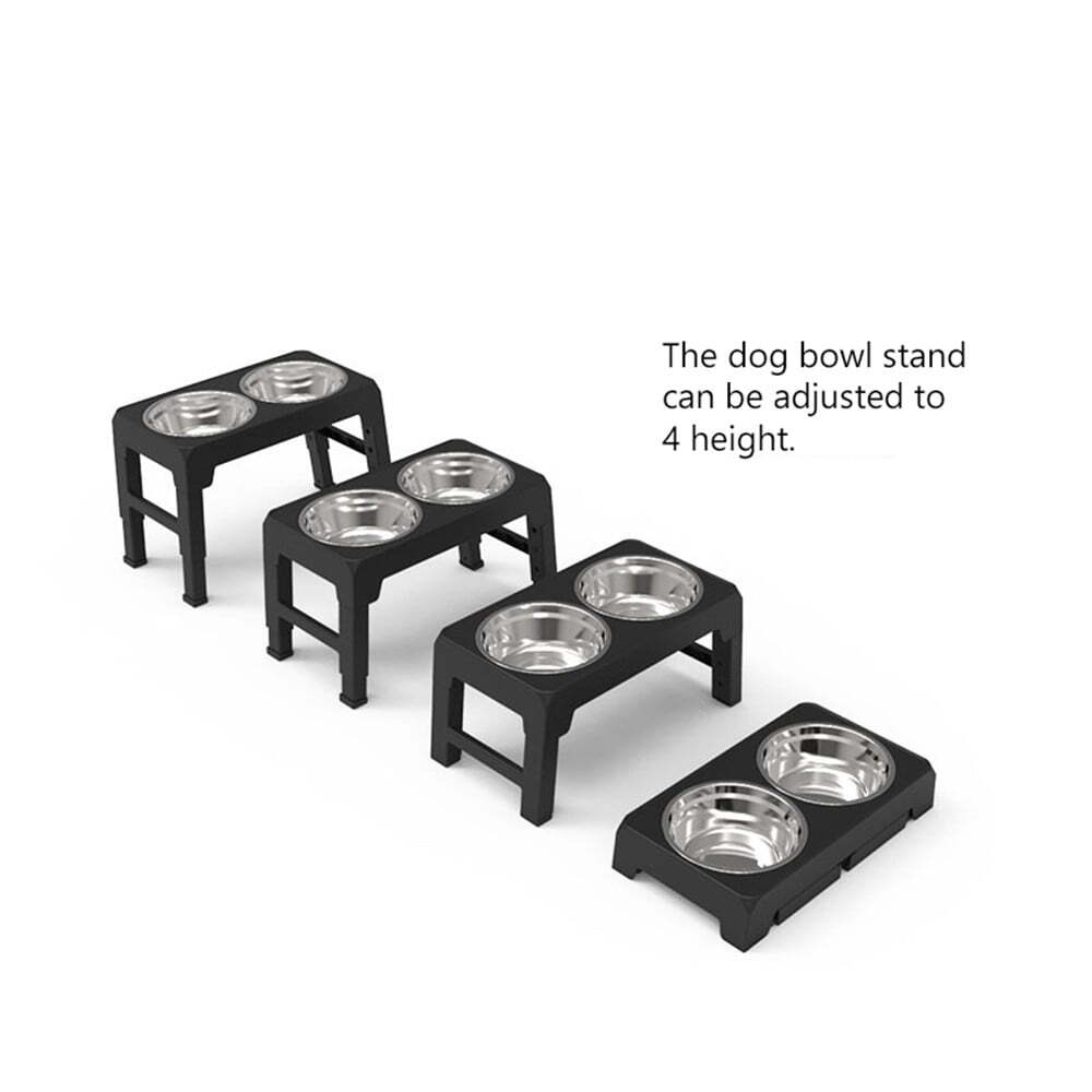 Adjustable Pet Dog Feeder Bowl Elevated Raised Stainless Steel Food Water Stand