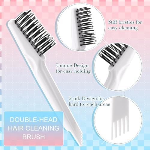 2 Pieces Hair Brush Cleaning Tool Comb Set 2-in-1 Mini Hair Pink and White