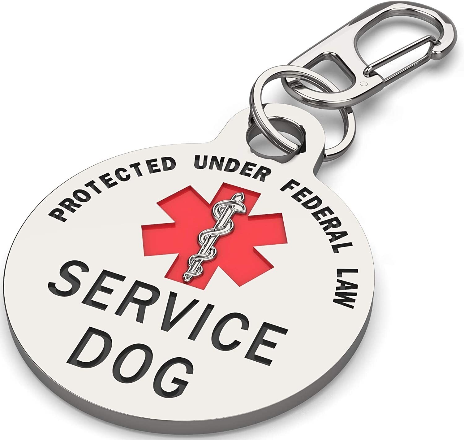 SM Service Dog Tag Double Sided Federal Protection with Red Medical Alert Symbol