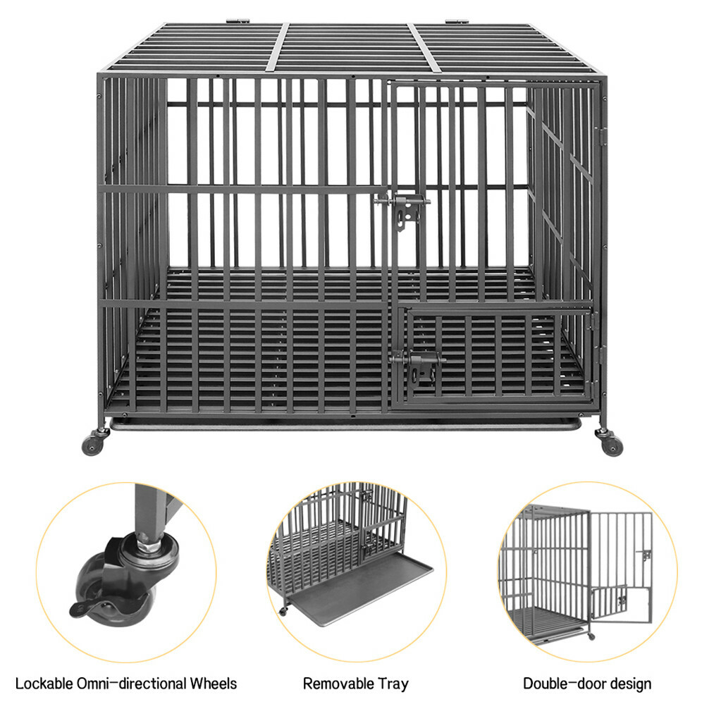 46” Jumbo Metal Heavy Duty Large Pet Dog Cage Crate Kennel Wheel Indoor Outdoor