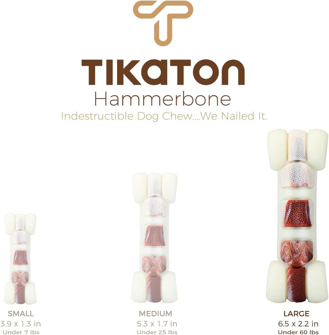 Tikaton Hammerbone Indestructible Dog Chew Toys Bones Beef Flavor Dog Toy, Large