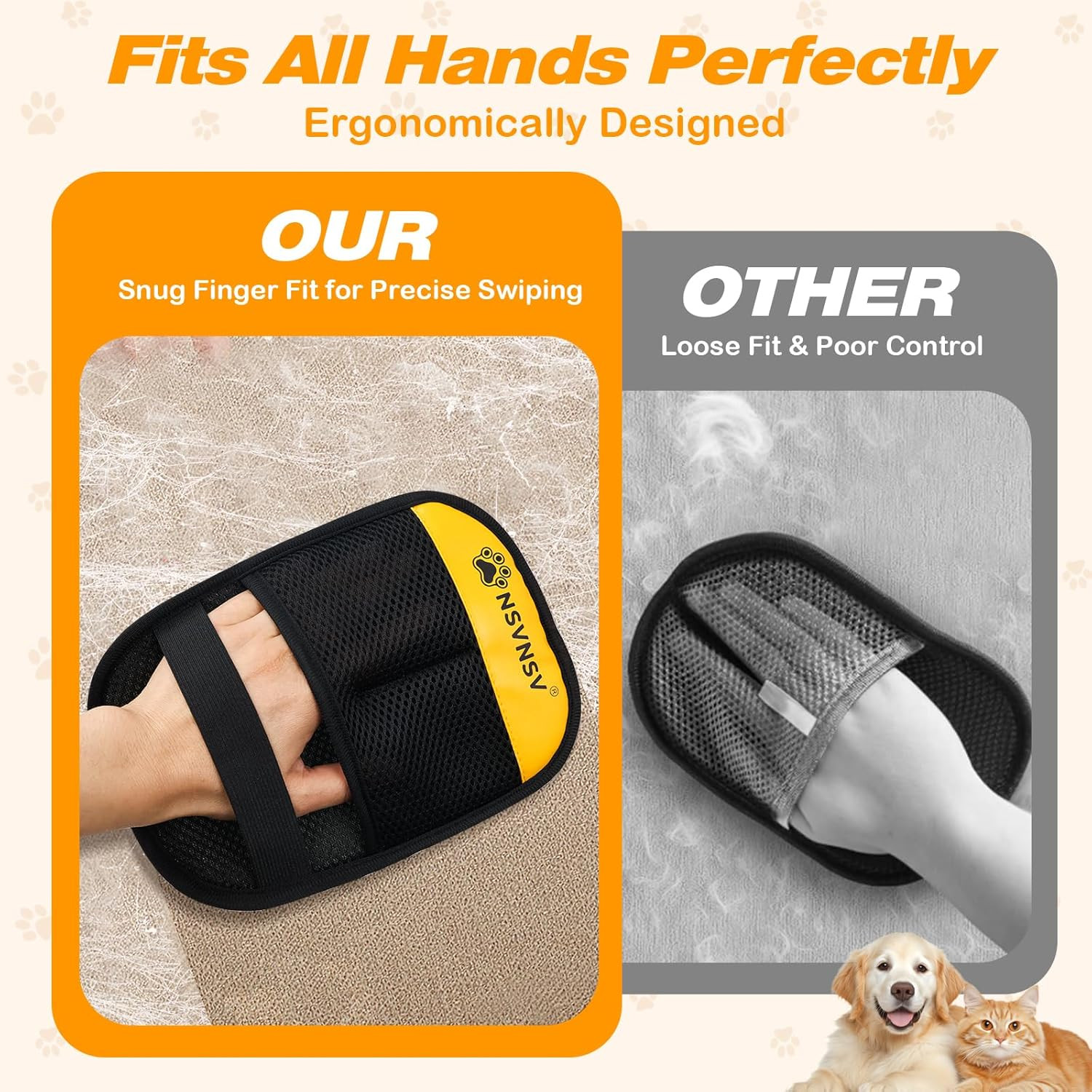 Pet Hair Removal Glove for Cats Dogs, Washable Reusable Animal Fur Removal Tool,