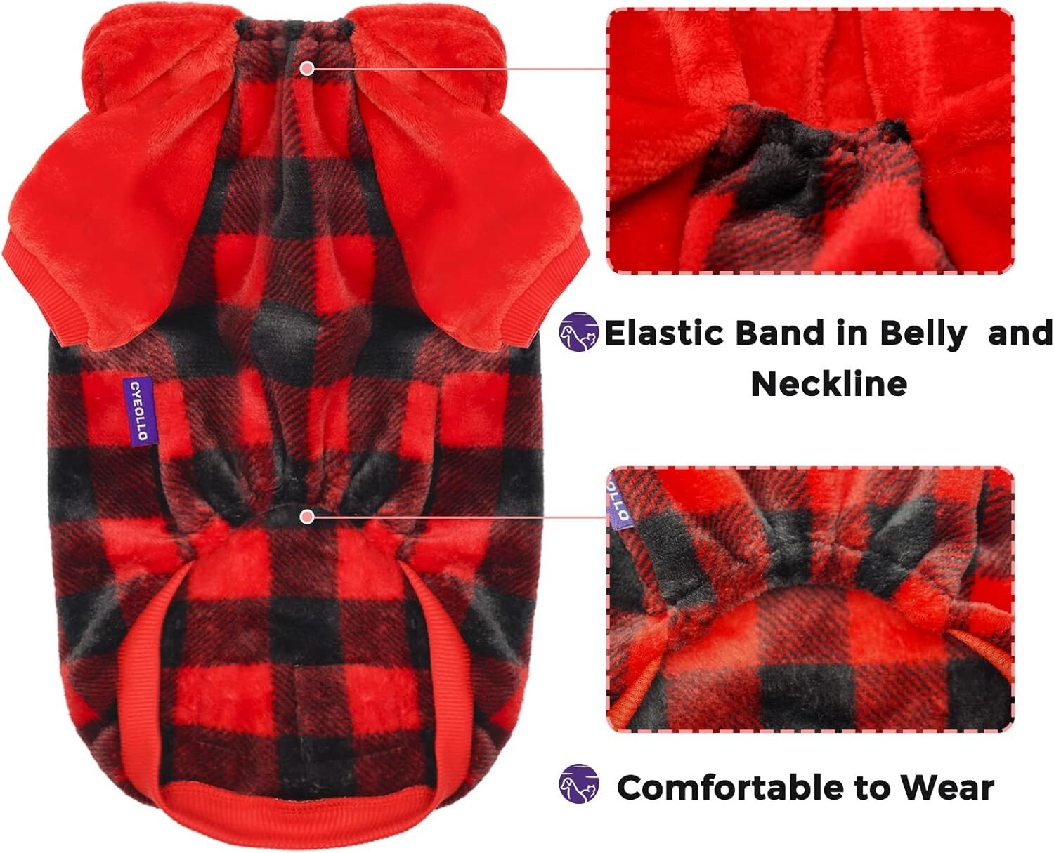 Dog Sweater Hoodie Warm Flannel Sweatshirt Thermal Buffalo Plaid Winter Coat