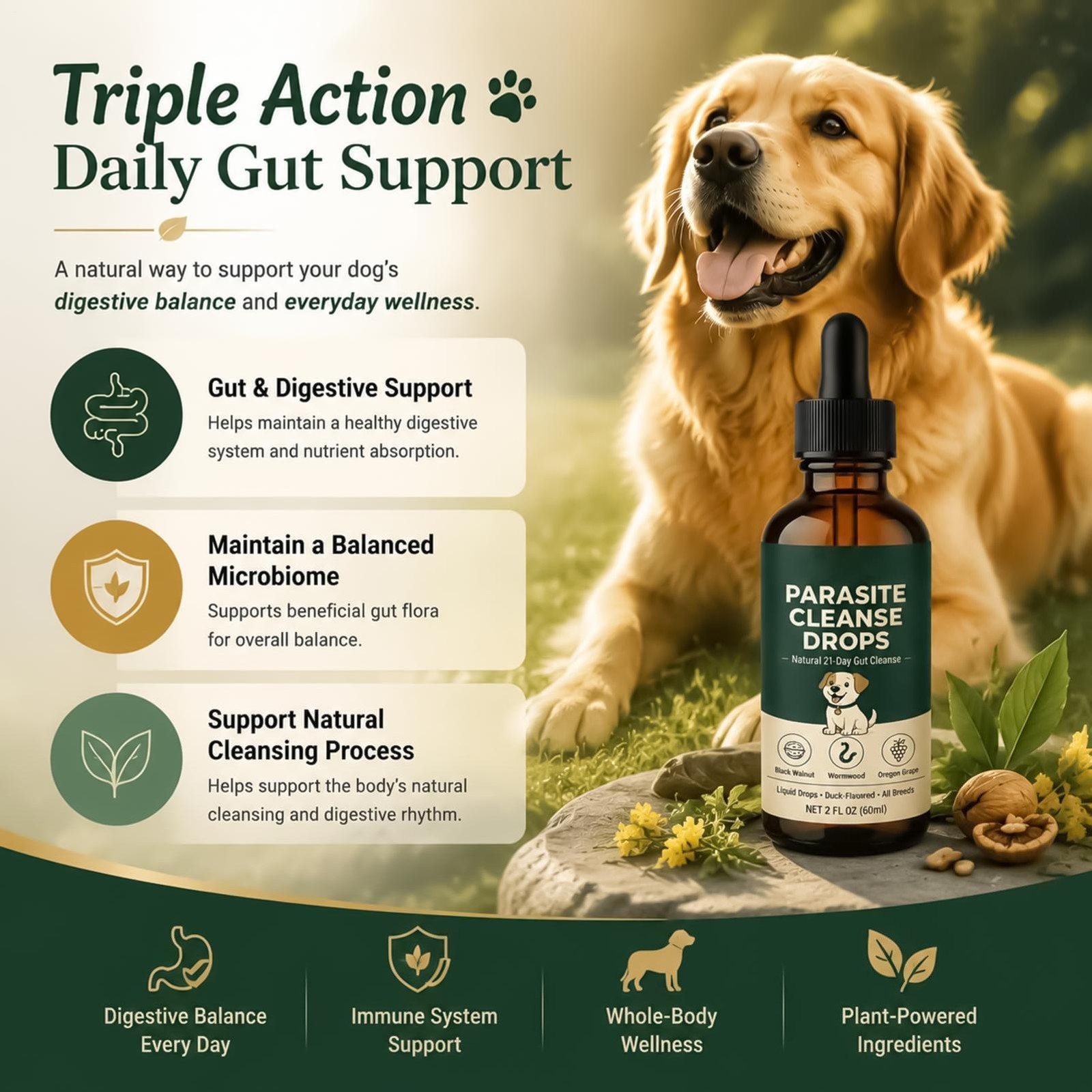 3 Pack Parasite Cleanse Drop Six Natural Herbal Actives Applicable to All Dogs