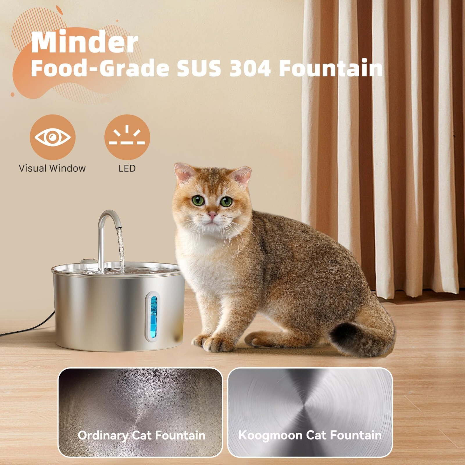 Stainless Steel Cat Water Fountain 3.2L Pet Drinking Fountain Dispenser for Cats