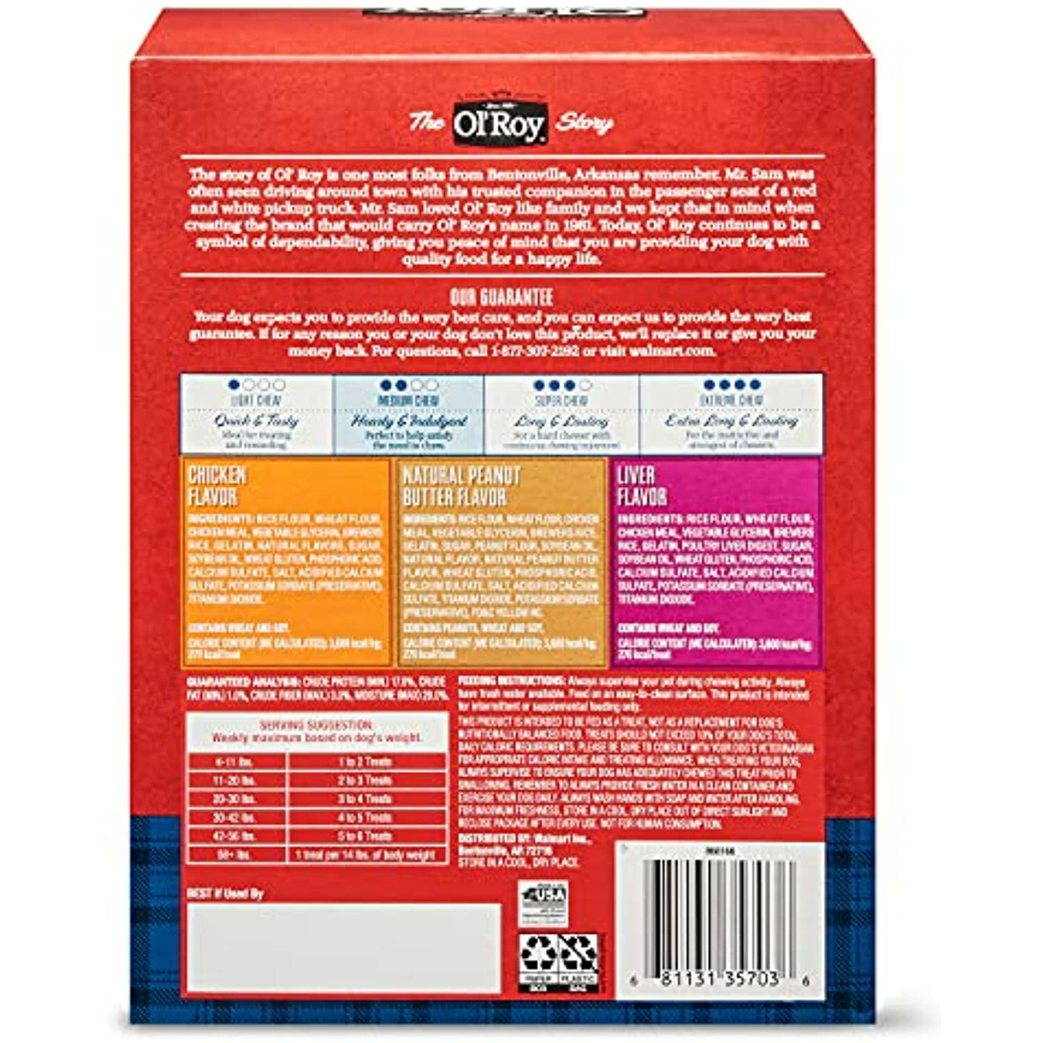 Ol’ Roy Munchy Bones Dog Treats Variety Box, Chicken, Peanut Butter, Liver, 21